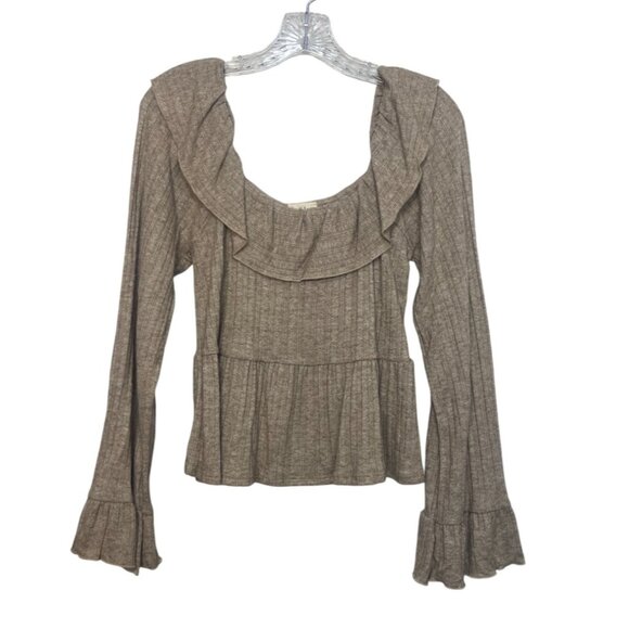 Peach Love California Ruffle Knit Sweater Top Womens Medium Tan New WOT - Picture 1 of 7